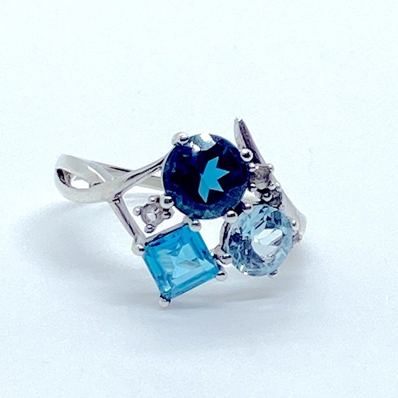Vintage Jewelry - Vtg Sterling Topaz & Diamond Gemstone Cluster 925 Silver Ring | Sz 8.25